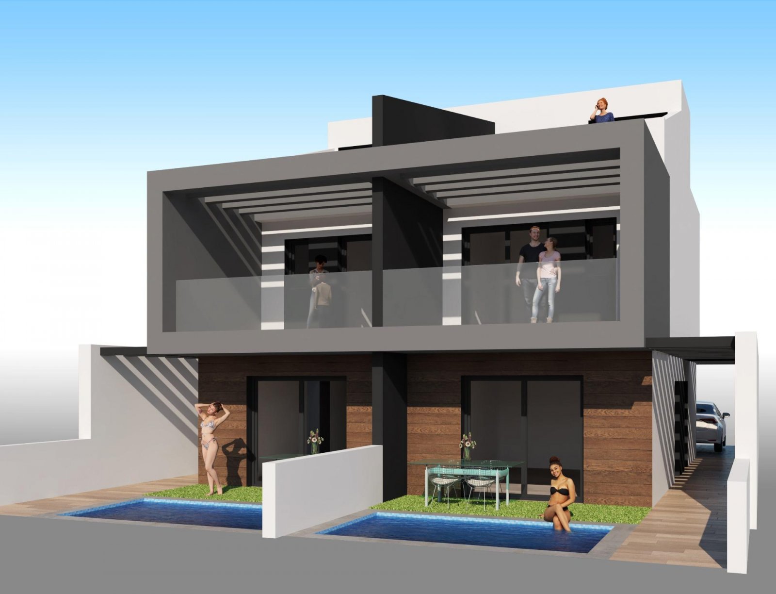 
												Moderne Doppelhaushälften mit privatem Pool in Meeresnähe in Santiago de la Ribera

Exklusive Neubauten nur 1 km vom Strand entfernt
Entd