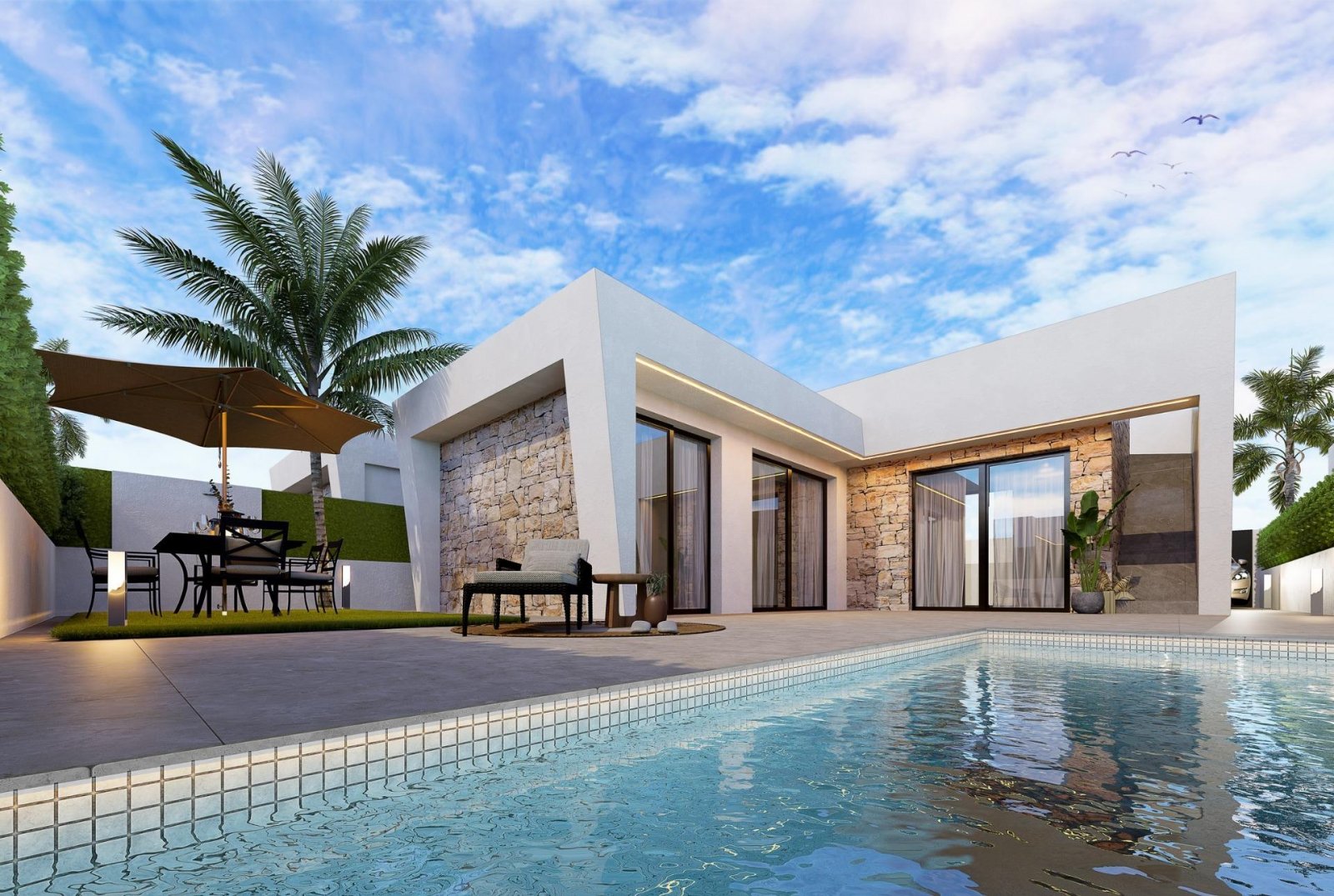 
												Neubau-Freistehende Villen mit privatem Pool und Solarium in Roldán, Torre-Pacheco

Moderne einstöckige Villen mit exklusivem Design
Dies
