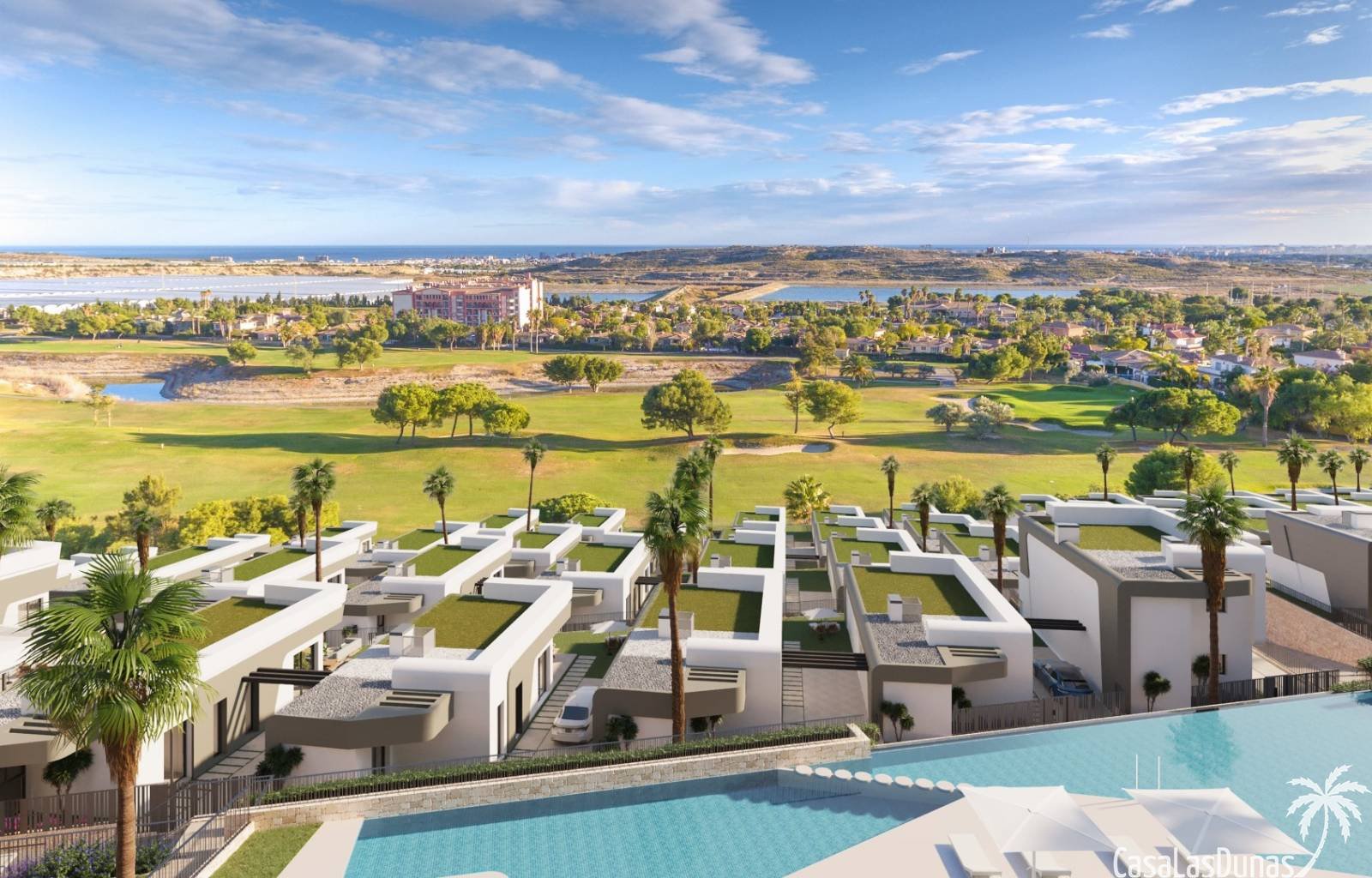  An der Costa Blanca Süd entsteht ein brandneuer Wohnkomplex mit Luxusapartments und -villen. In Phase 1 stehen noch Villen mit 2, 3 oder 4 Schlafzimm