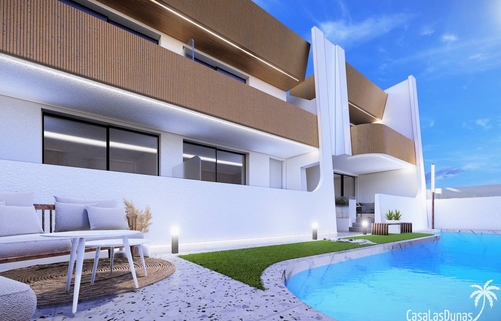  Nur wenige Gehminuten vom wunderschönen Mar Menor entfernt finden wir dieses Neubauprojekt mit Apartments mit 2 Schlafzimmern. Die Häuser verfügen al