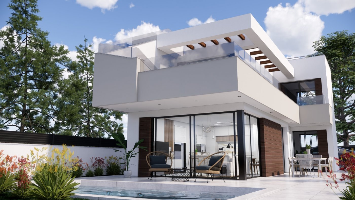 
												EXKLUSIVE VILLA IN PILAR DE LA HORADADA am Lo Romero Golfplatz.
 
Diese neue 126m2 Süd-Ost-Villa besteht aus 3 Schlafzimmern (mit Einbaus