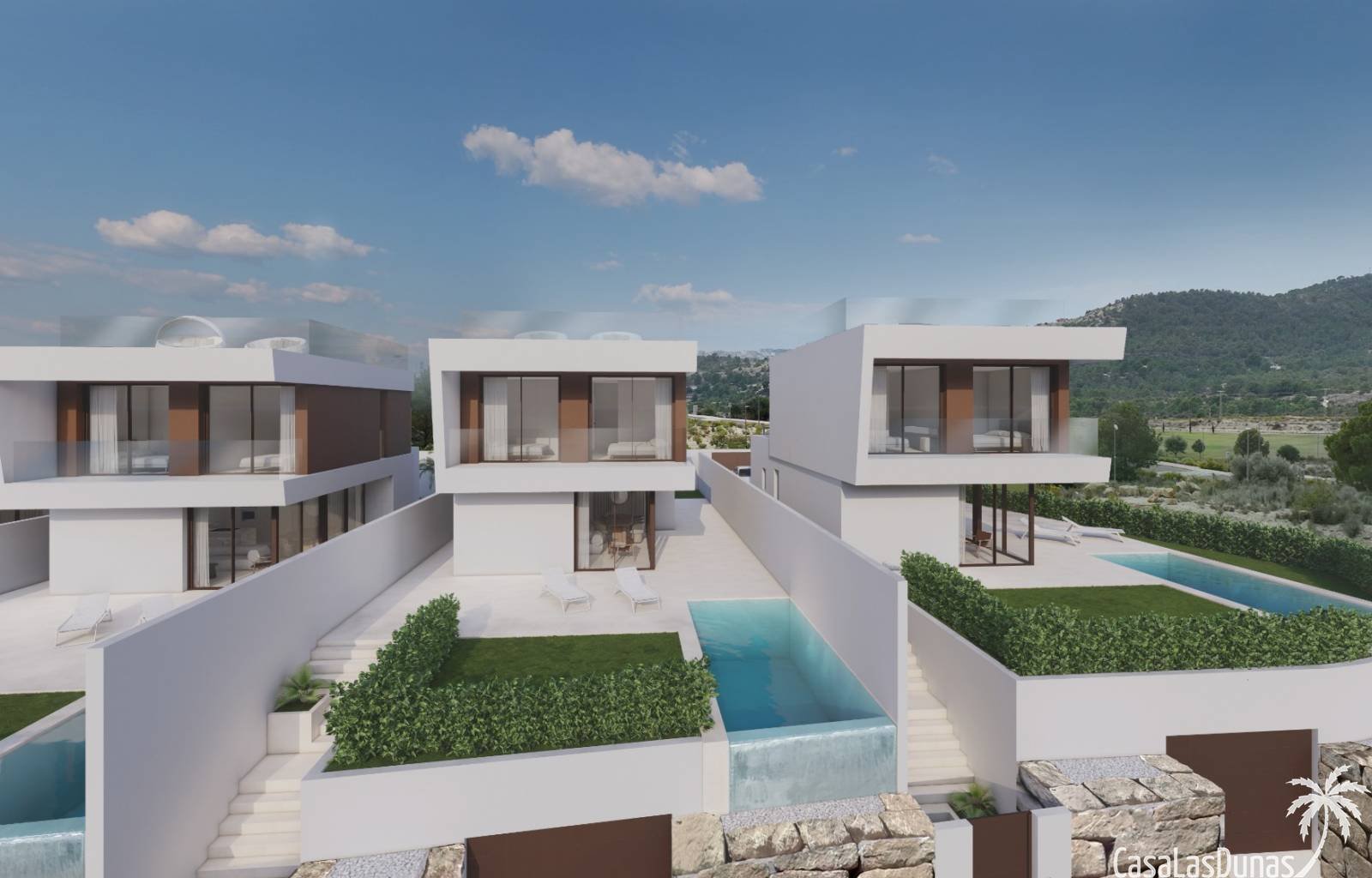  Diese prächtigen modernen Villen mit Blick auf die Bucht von Benidorm werden im lebhaften Viertel Finestrat gebaut. Das Standardhaus verfügt über 3 S