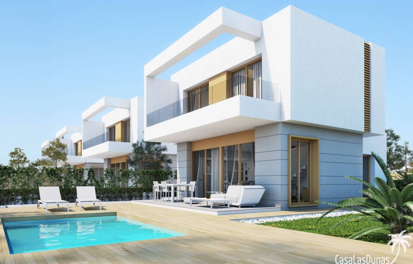  Diese wunderschönen Neubauvillen befinden sich in Orihuela Costa. Die Häuser stehen auf Grundstücken von 221 m². Die Wohnfläche von 124 m² verteilt s