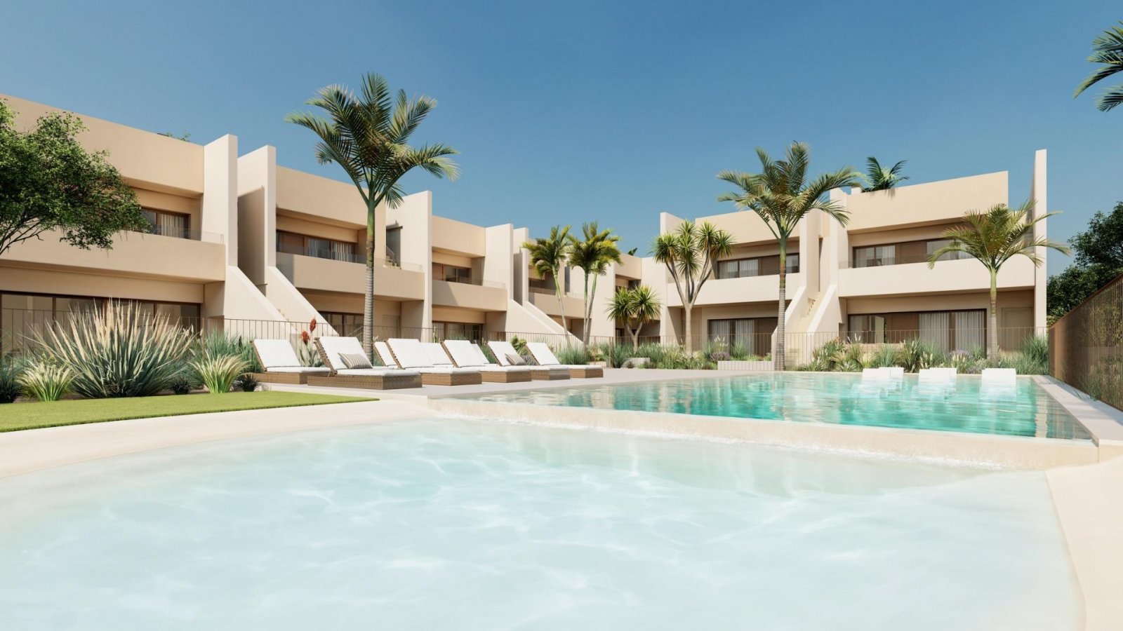 NEU GEBAUTE BUNGALOWS IN RODA GOLF
Die neue Wohnanlage befindet sich auf einem nach Süden ausgerichteten Grundstück im renommierten Roda