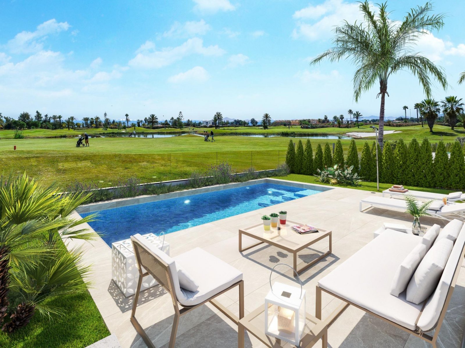 Neubauwohnungen an der Frontlinie des Golfplatzes La Serena in Los Alcázares
Moderne Apartments und Villen direkt am Golfplatz an der Co