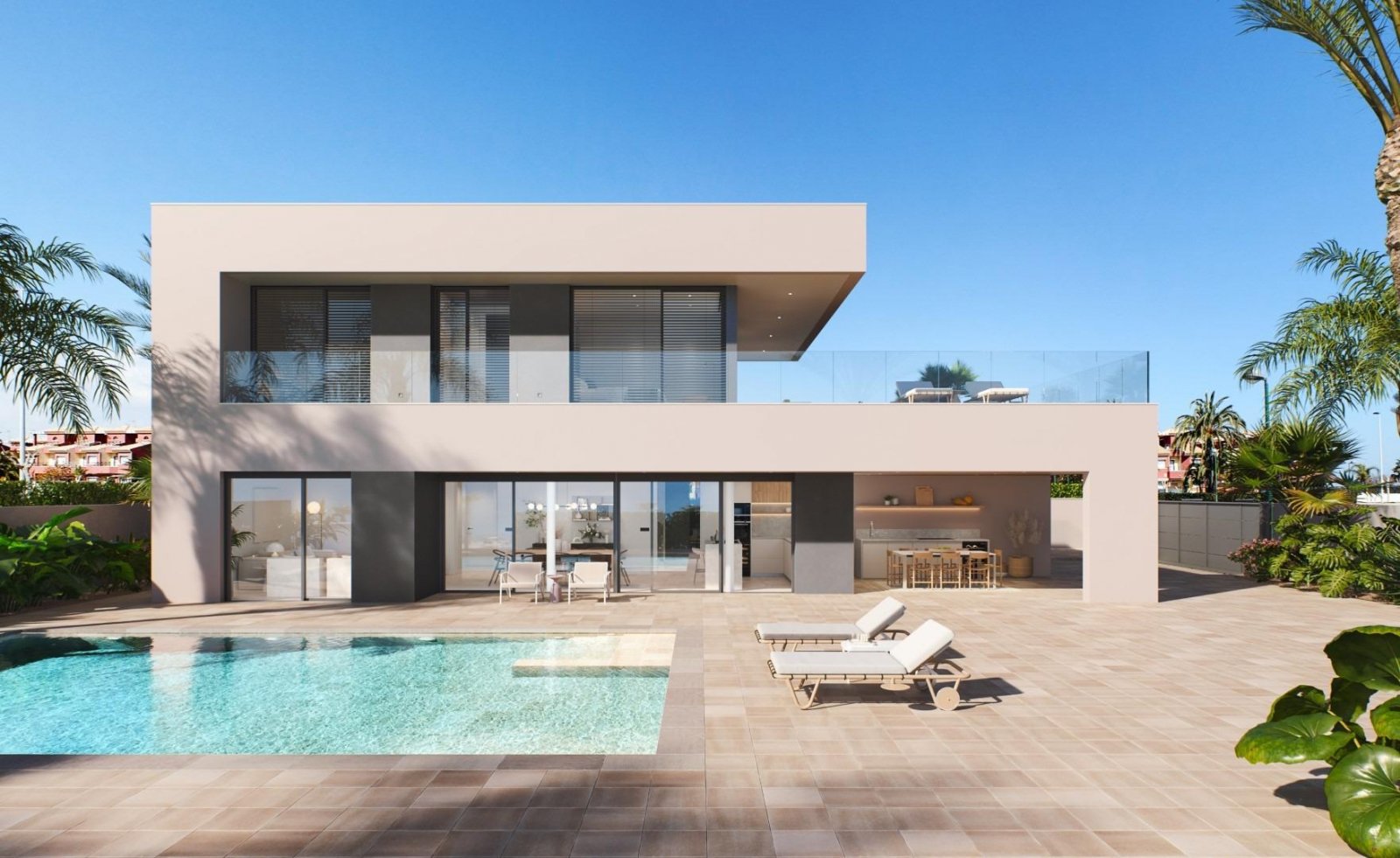 NEUBAU-VILLA IN TORRE DE LA HORADADA
Moderne Neubau-Villa in der Nähe von Higuericas Strand in Torre de la Horadada.
Die Villa besteht