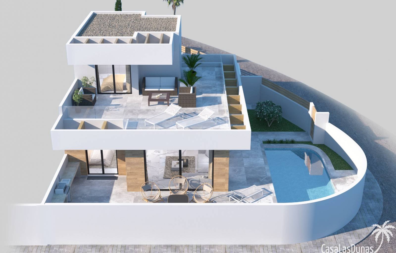 Diese 98 m2 große freistehende Villa auf einem 275 m2 großen Grundstück ist ein luxuriöser Rückzugsort neben dem Golfplatz. Mit 3 Schlafzimmern und 3