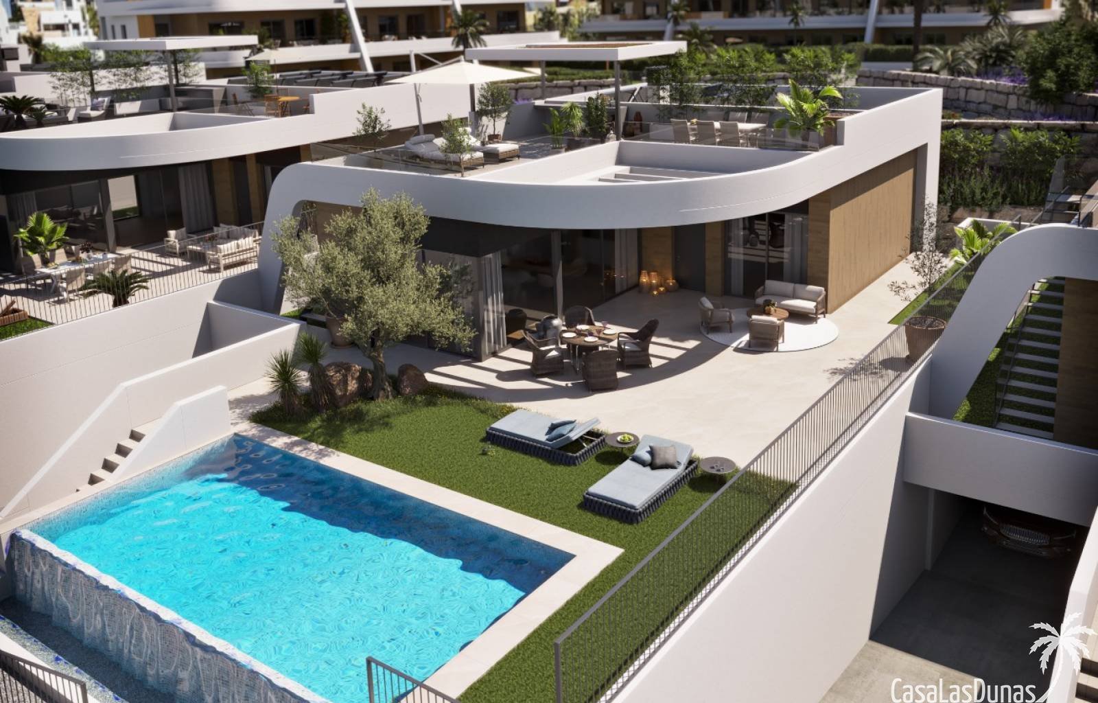 In der lebhaften Gegend von Finestrat, in der Nähe von Benidorm, befindet sich derzeit dieser fantastische Komplex im Bau. Neben Wohnungen sind auch