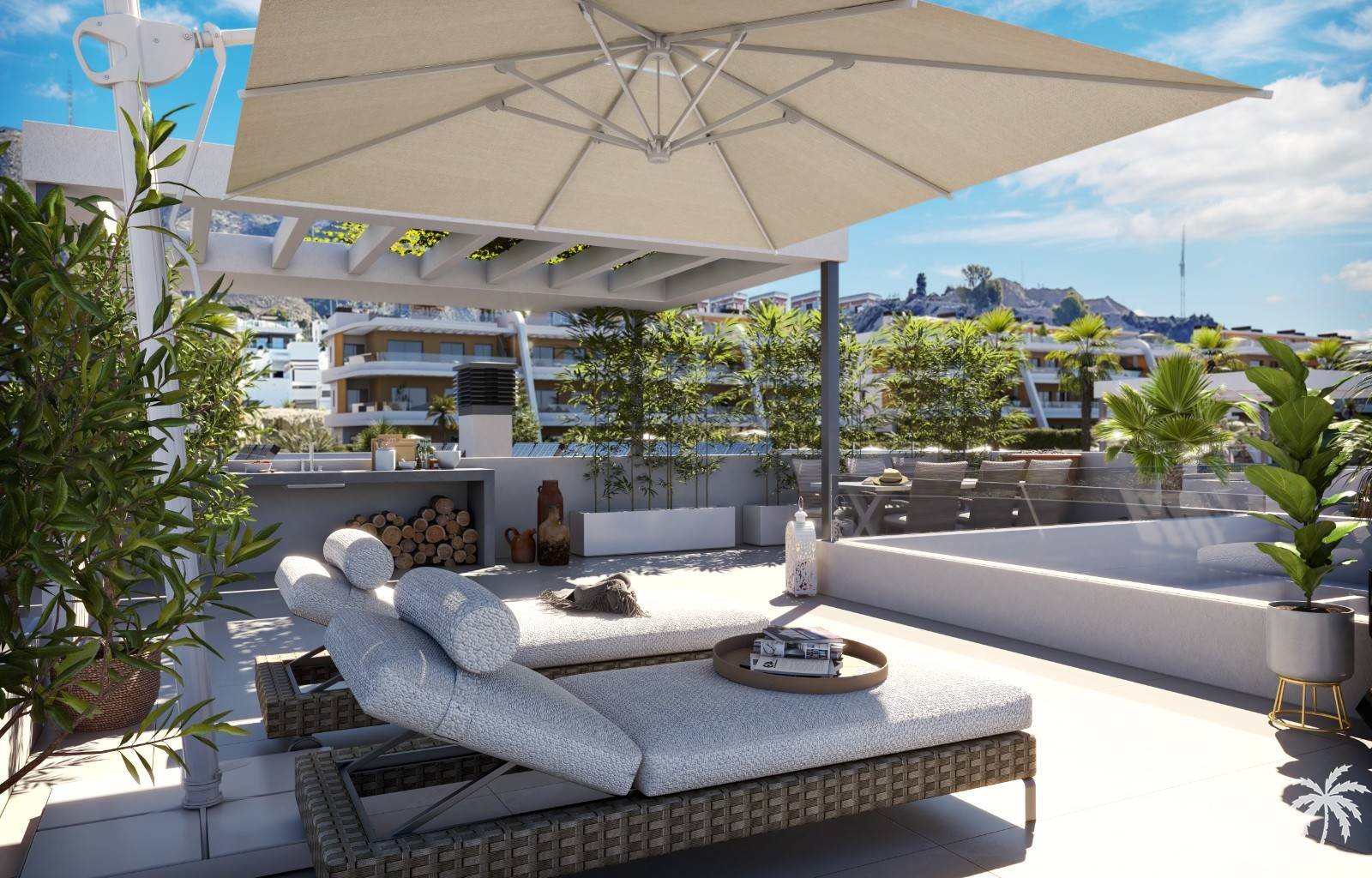 In der lebhaften Gegend von Finestrat, in der Nähe von Benidorm, befindet sich derzeit dieser fantastische Komplex im Bau. Neben Wohnungen sind auch