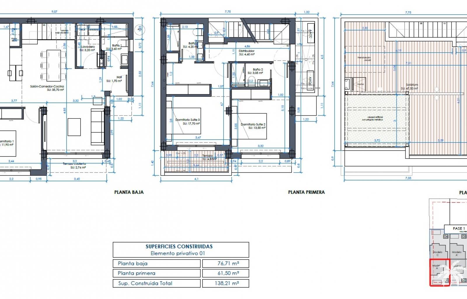Dieses Projekt wird derzeit in der beliebten Stadt Benijofar gebaut. Die erste Phase umfasst sechs Doppelhaushälften mit 3 Schlafzimmern und 3 Bädern