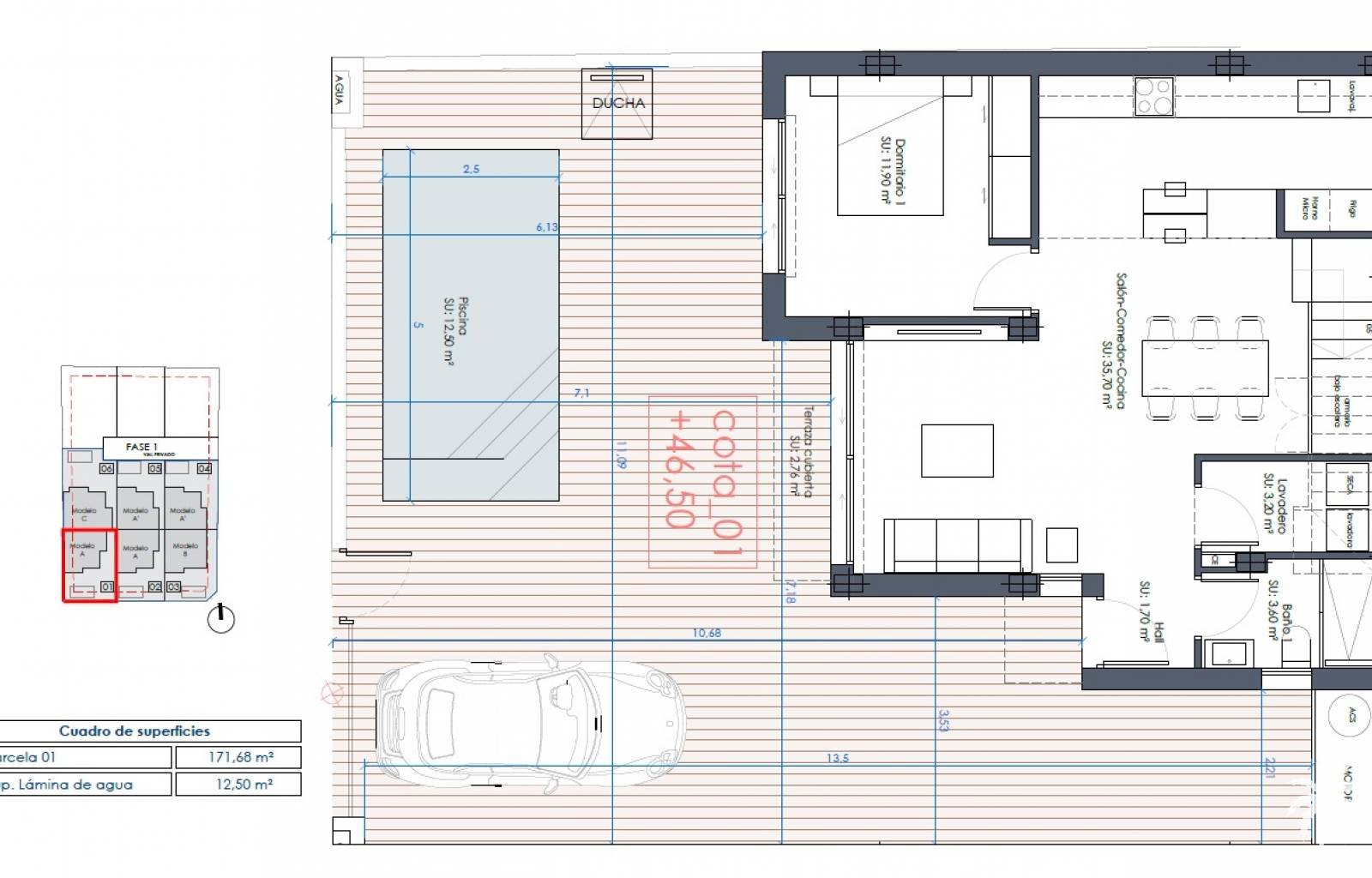 Dieses Projekt wird derzeit in der beliebten Stadt Benijofar gebaut. Die erste Phase umfasst sechs Doppelhaushälften mit 3 Schlafzimmern und 3 Bädern