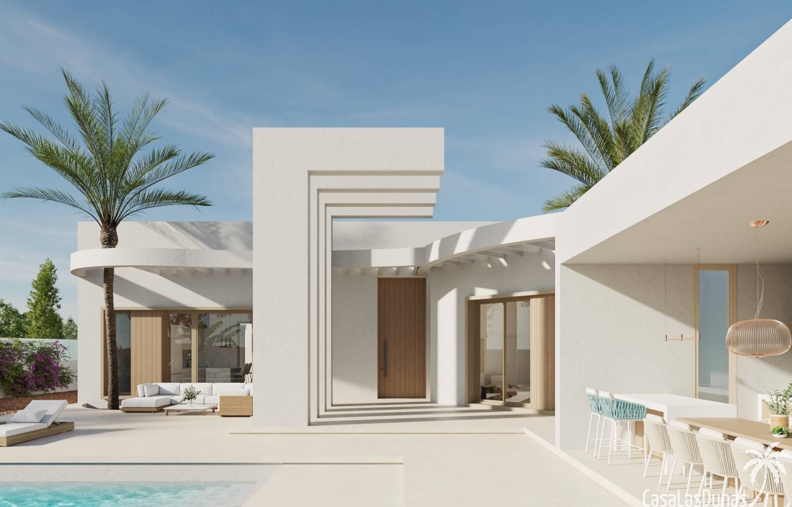 Diese beeindruckende Villa auf einem 1600 m2 großen Grundstück mit vier Schlafzimmern mit eigenem Bad auf einer Etage strahlt Luxus und Platz aus. Mi