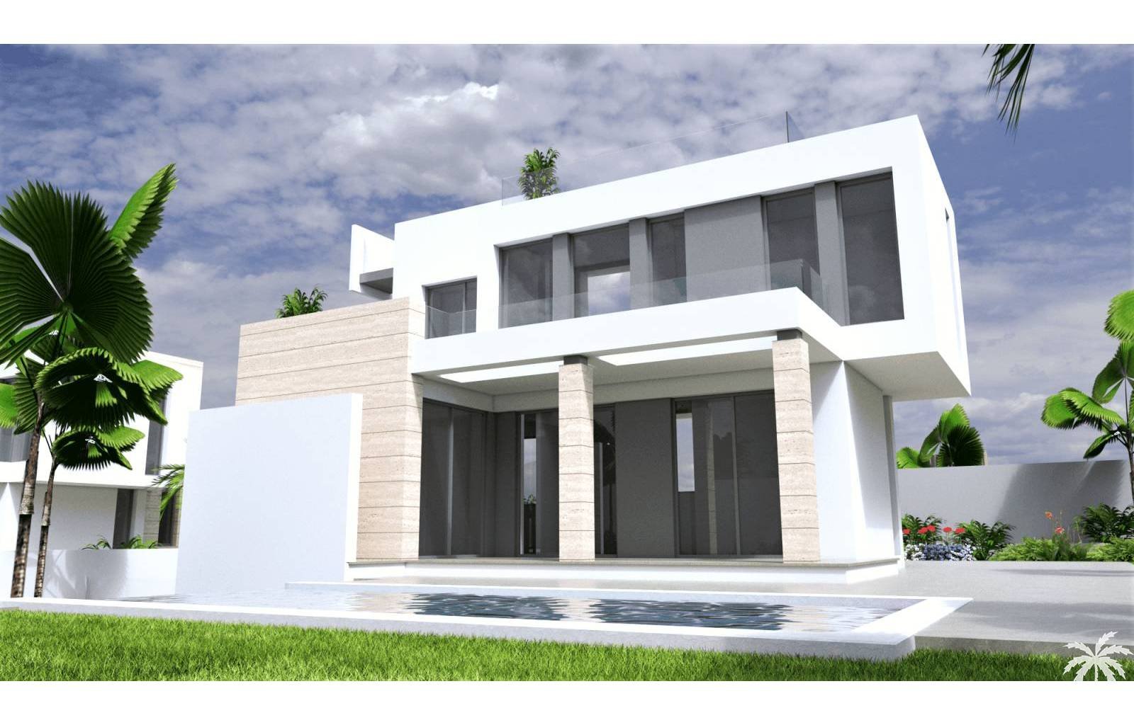 In guter Lage in einer ruhigen Wohngegend von Torrevieja entstehen 3 luxuriöse und moderne Villen. Es gibt 2 Grundstücke mit 385 m² und ein Grundstüc