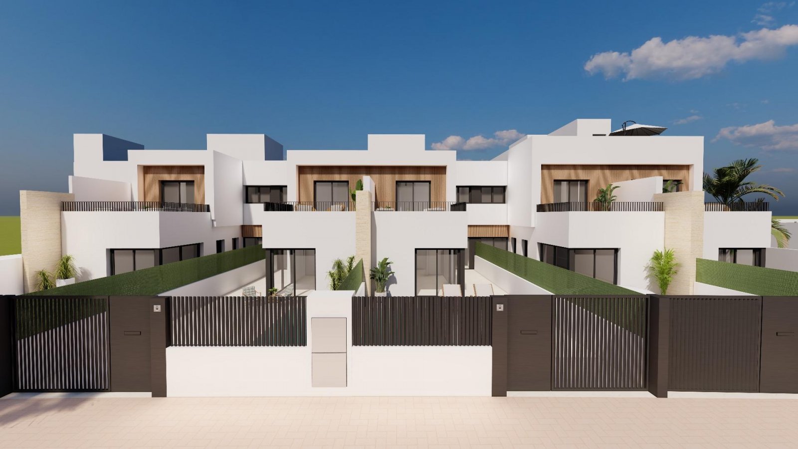 Moderne Reihenhäuser mit privatem Pool in Meeresnähe in Santiago de la Ribera
Das Projekt befindet sich in der Gegend von San Blas in Sa