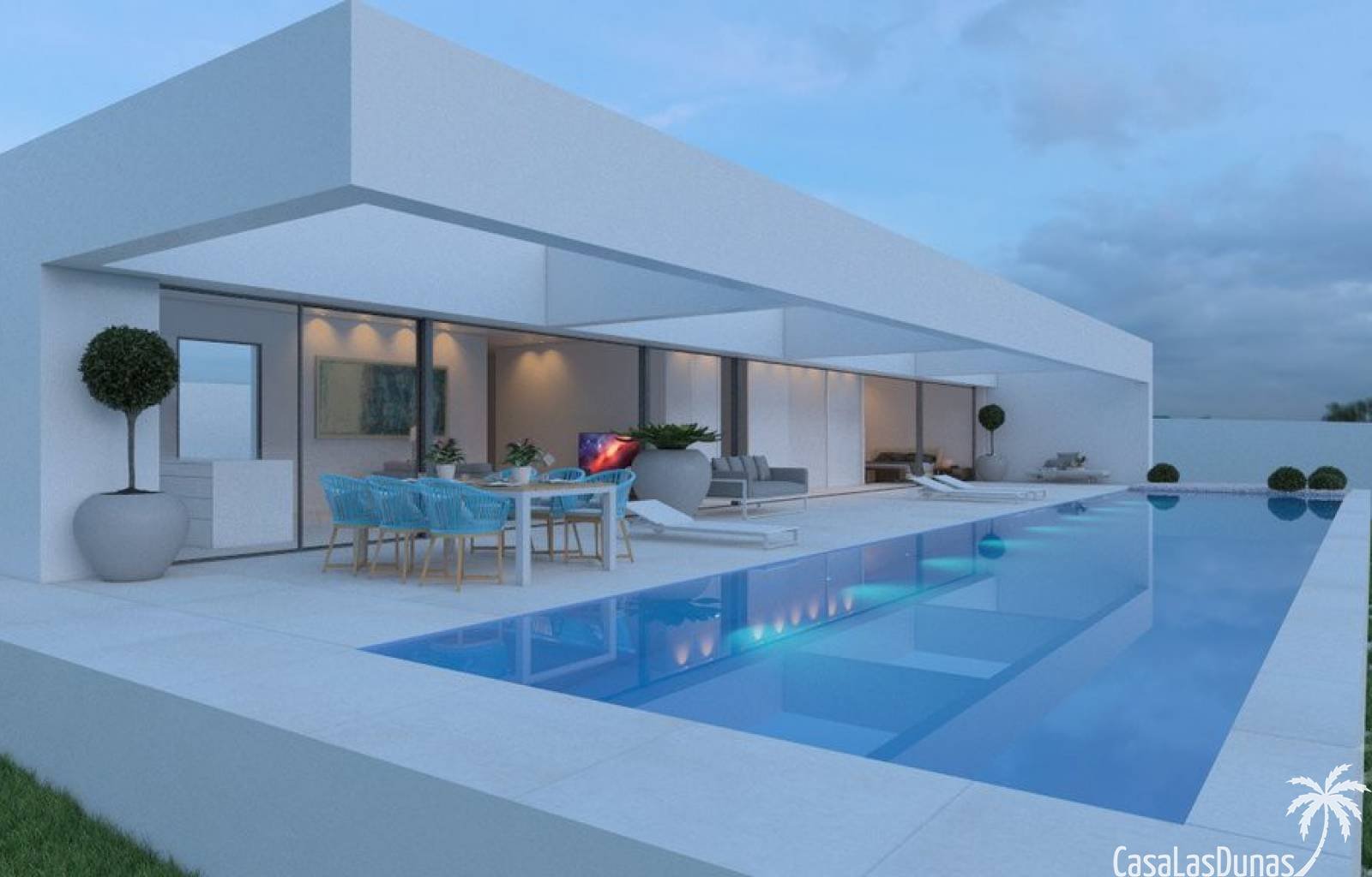 Neue Designervilla im Las Ramblas Golf Club in Villa Martín, einer der schönsten Gegenden von Orihuela Costa! Diese Luxusvilla befindet sich in einer