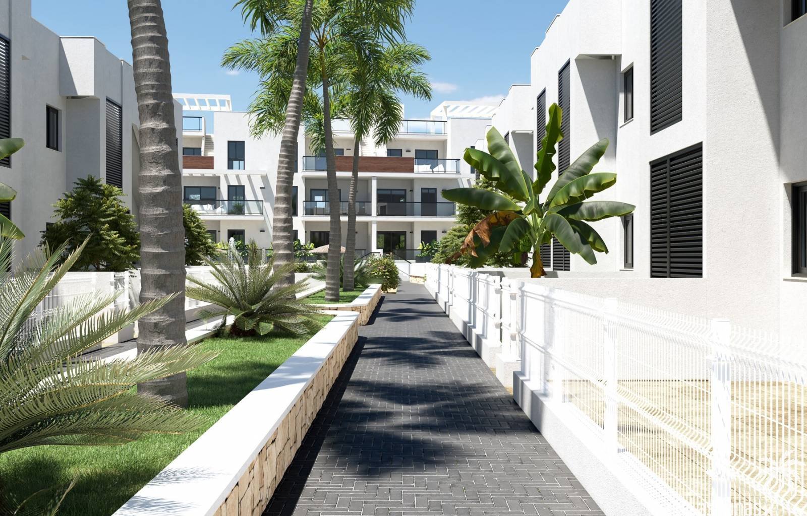 Dieser prächtige Komplex liegt nur 50 Meter von einem der schönsten Strände des Mittelmeers, dem Strand Las Higuericas, in Torre de la Horadada entfe