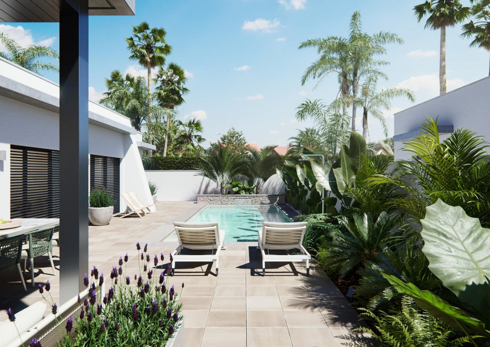 NEU GEBAUTE VILLA AUF EINEM BODEN
 Drei exklusive Villen in einem Wohngebiet in San Javier mit 600 m2 Grundstück und 217 m2 bebauter Flä