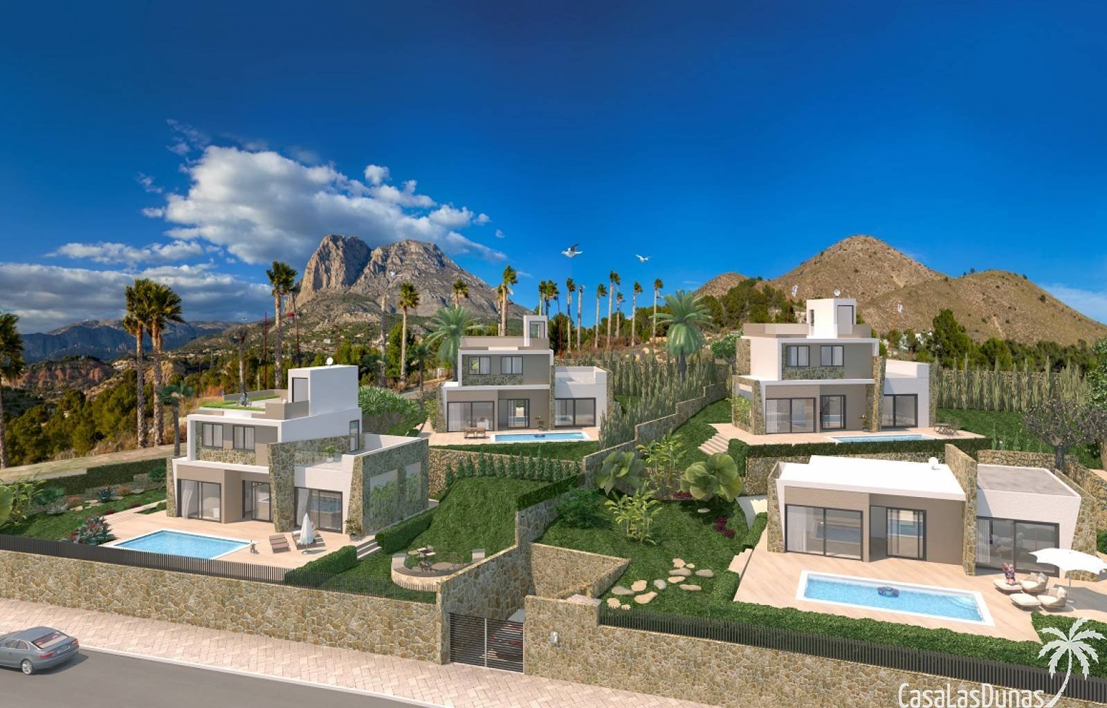 Wunderschönes modernes Bauprojekt bestehend aus 4 Villen in Finestrat und nur wenige Kilometer vom Zentrum von Benidorm entfernt. Diese Luxusvillen b