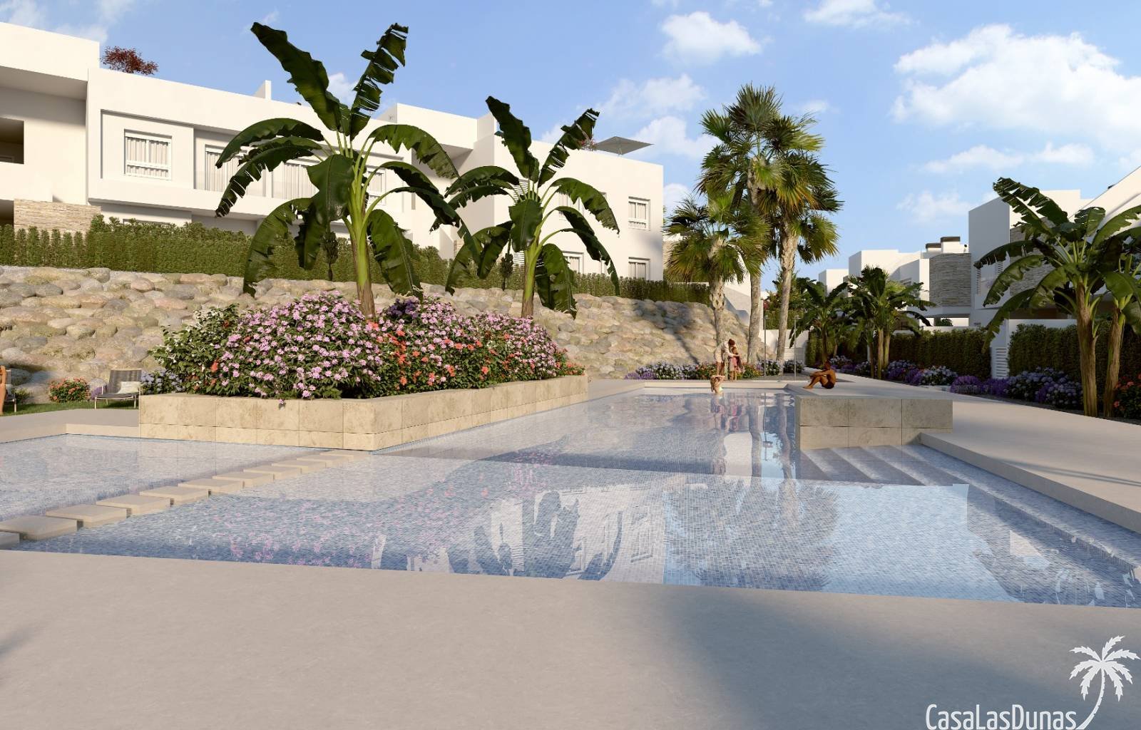 Algorfa:  In diesem bekannten und gepflegten Golfresort finden wir ein Projekt mit vielen verschiedenen Haustypen. Es gibt Apartments, Stadthäuser und freisteh 