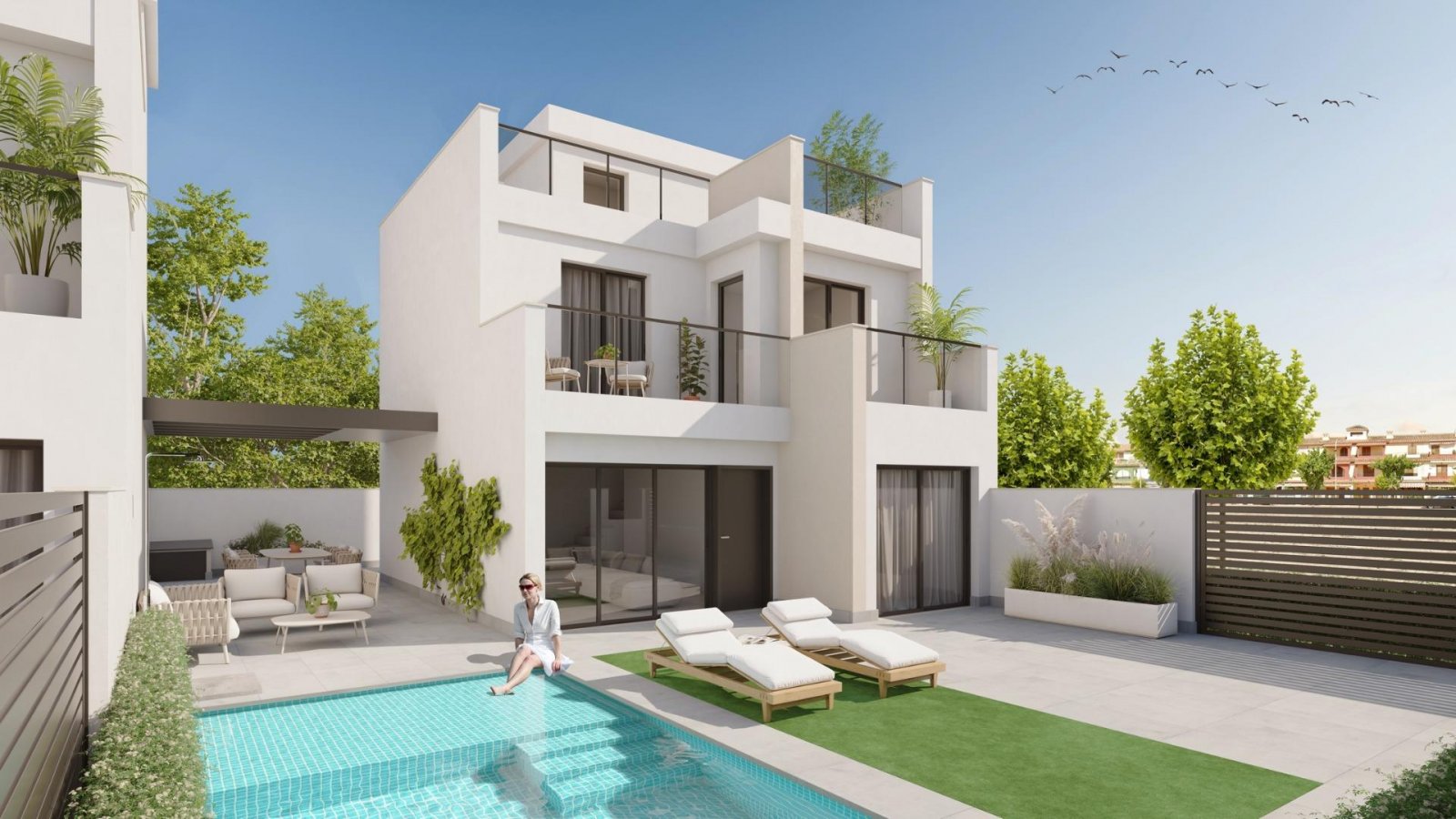 NEU GEBAUTE VILLEN IN LOS ALCAZARES
Neubausiedlung mit 12 exklusiven, freistehenden Villen, jede mit privatem Pool und Dachterrasse, nur