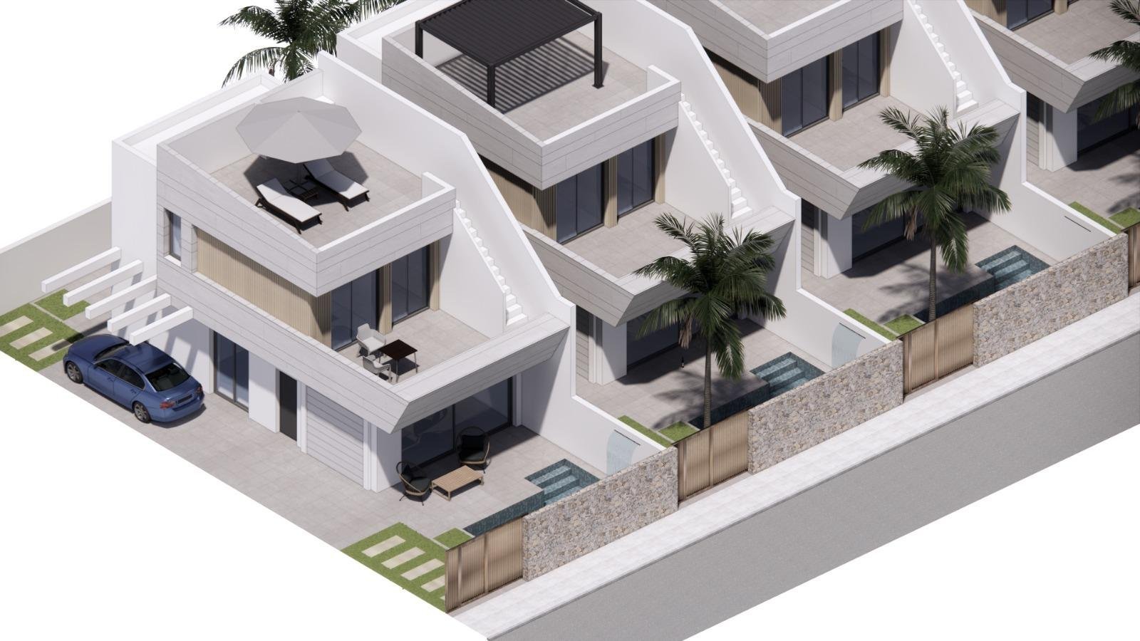 NEUBAU VILLEN IN SAN JAVIER
Neubauprojekt von freistehenden Villen in San Javier.
Die Neubauvillen verteilen sich auf zwei Etagen plus