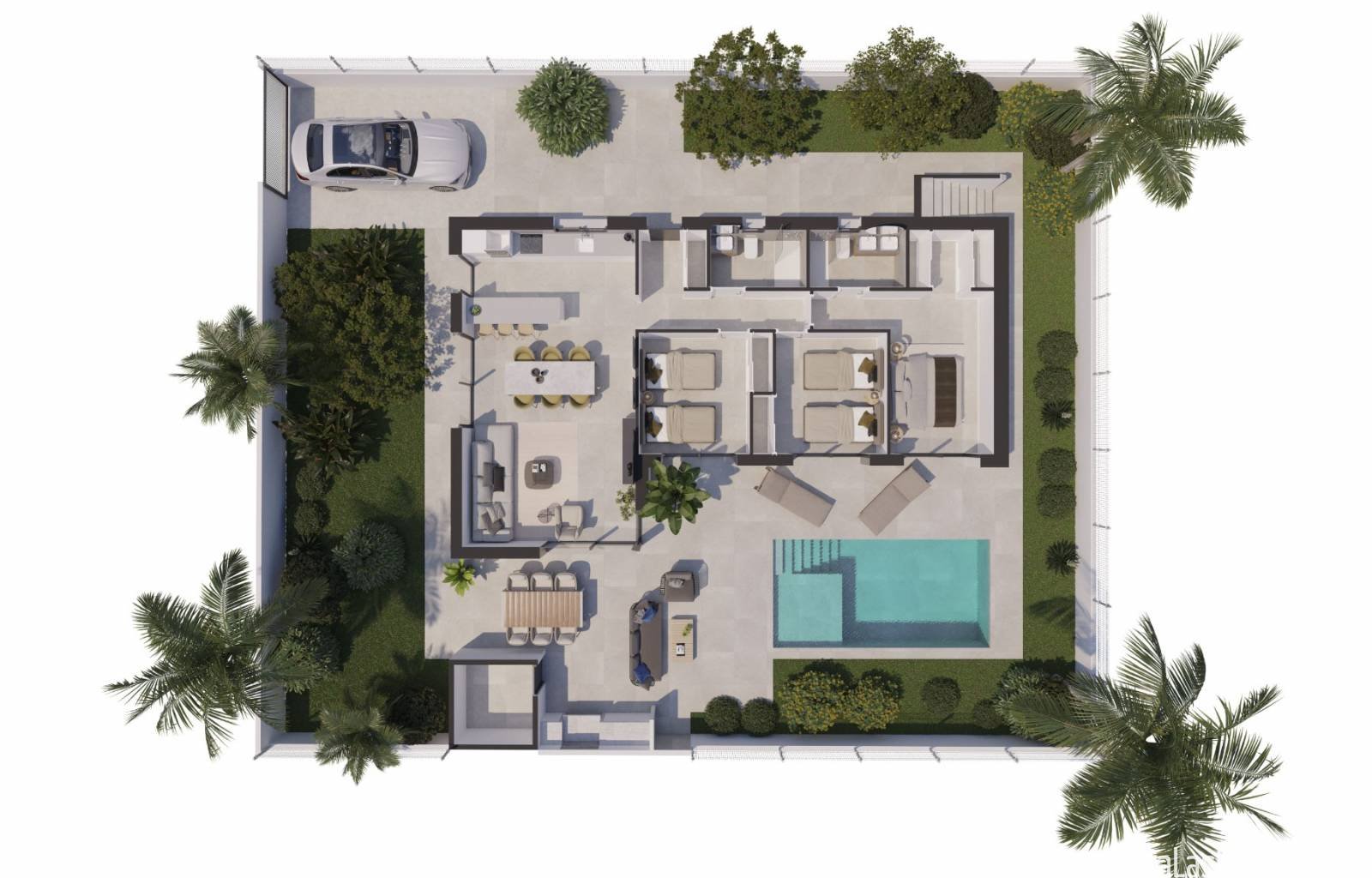 Wunderschöne moderne Villen in Polop an der Costa Blanca Nord. Die Häuser verfügen über 3 Doppelzimmer, zwei davon mit eingebauten Designerschränken,