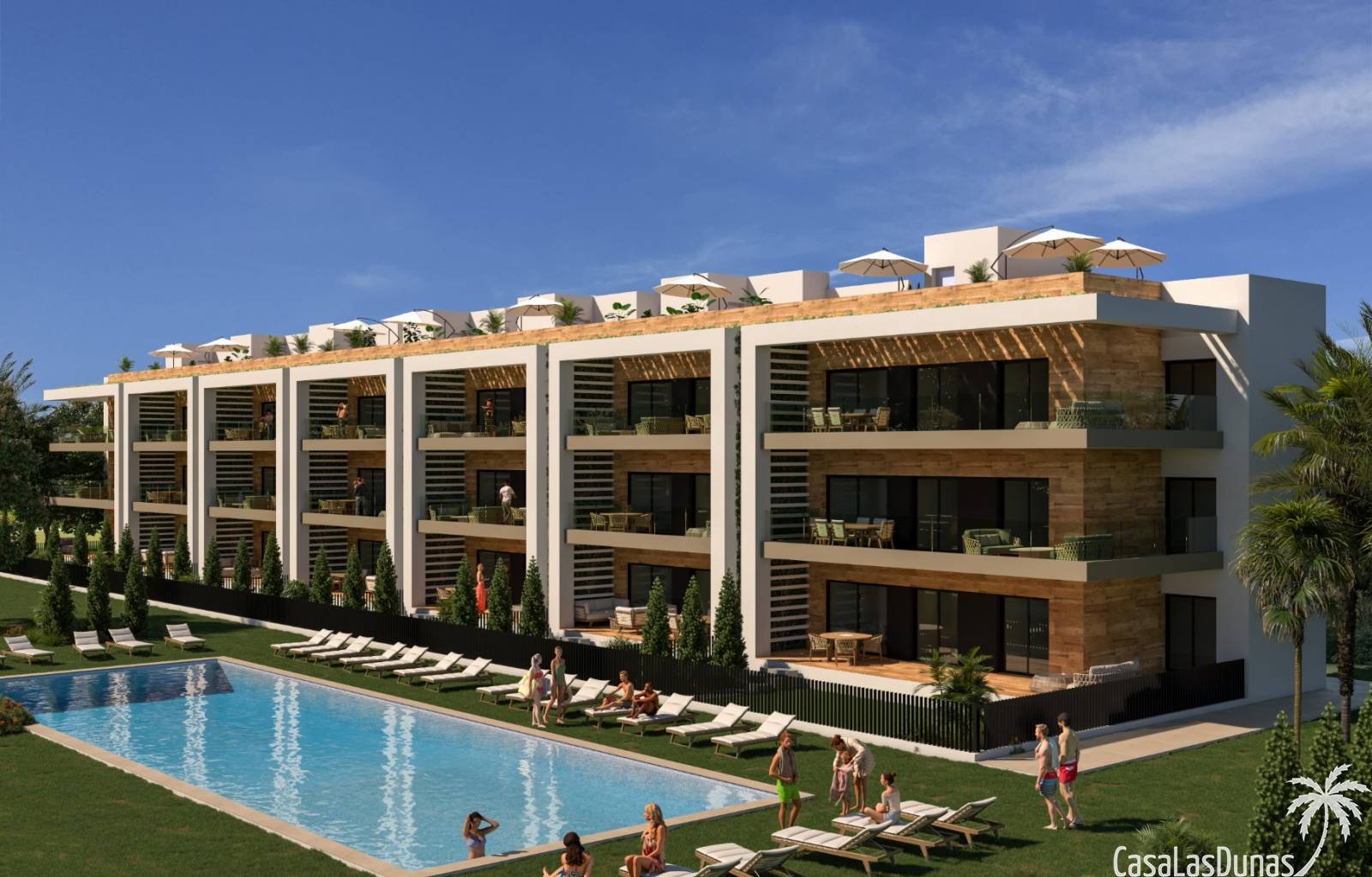 Dieser schöne neue Apartmentkomplex mit 2 und 3 Schlafzimmern befindet sich in Los Alcazares im Bau. Sie haben die Wahl zwischen Erdgeschosswohnungen