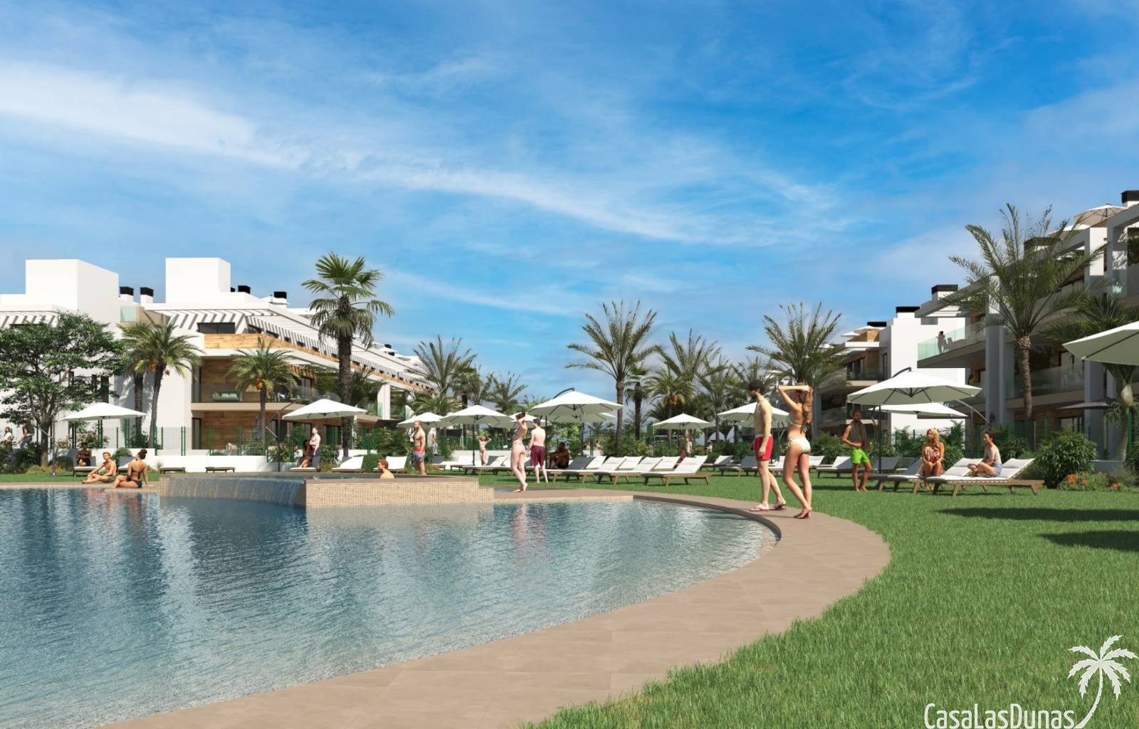 Dieser schöne neue Apartmentkomplex mit 2 und 3 Schlafzimmern befindet sich in Los Alcazares im Bau. Sie haben die Wahl zwischen Erdgeschosswohnungen