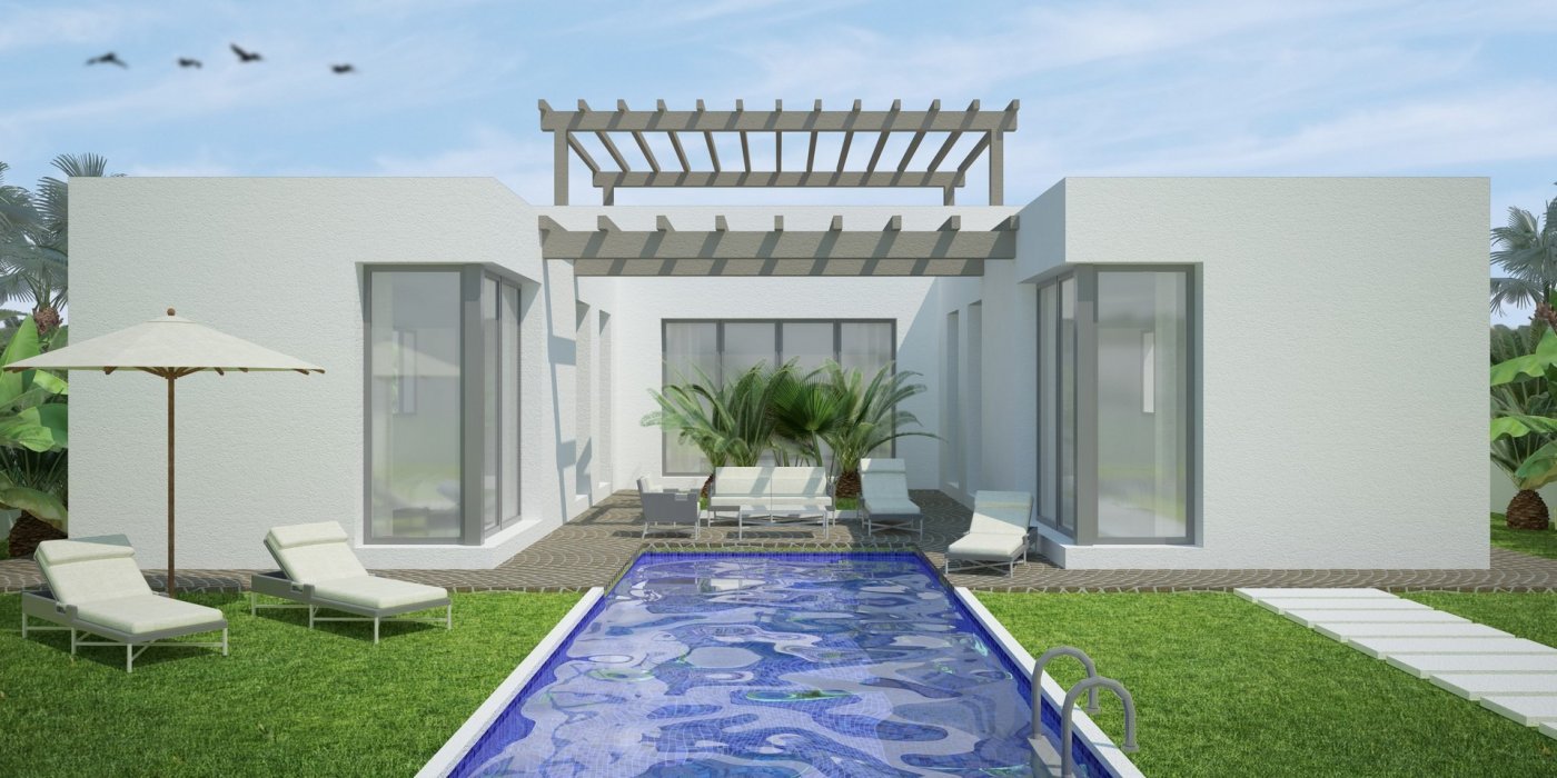 NEUBAU, WUNDERSCHÖNE VILLA IN BENIJOFAR mit Garten und privatem Pool. 
 
Diese moderne Villa von 156m2 besteht aus einem geräumigen Wohn-
