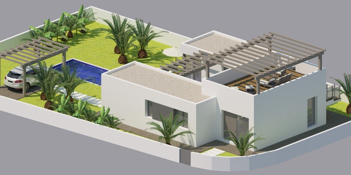 NEUBAU, WUNDERSCHÖNE VILLA IN BENIJOFAR mit Garten und privatem Pool. 
 
Diese moderne Villa von 156m2 besteht aus einem geräumigen Wohn-