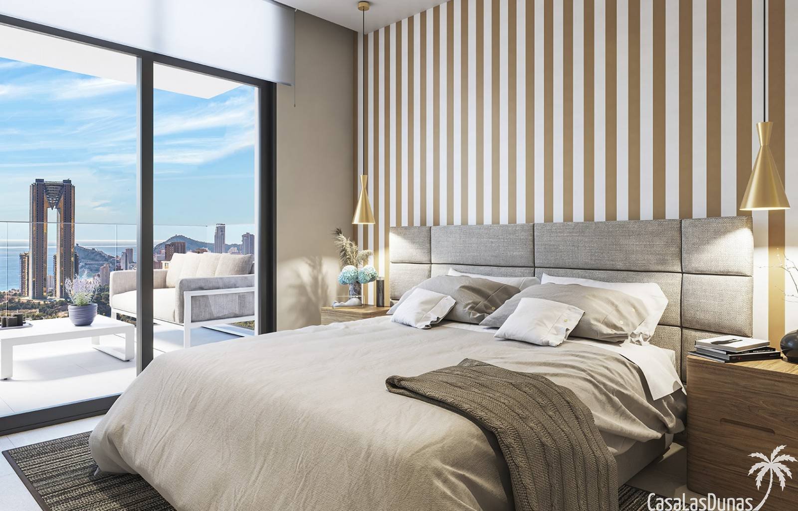 Dieser Wohnturm in Benidorm verfügt über nicht weniger als 108 Wohneinheiten. Es gibt Häuser mit 2 oder 3 Schlafzimmern und 1 Penthouse mit 4 Schlafz