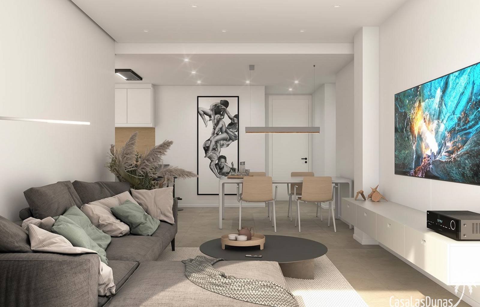 In Punta Prima bauen sie ein neues Wohngebiet, in dem sich diese modernen Apartments und Bungalows befinden. Die Apartments verfügen über 2 bzw. 3 Sc