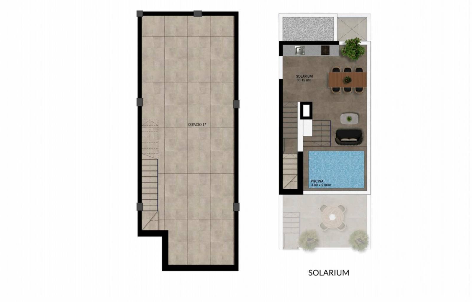 Diese modernen Doppelhaushälften befinden sich im spanischen Dorf Dolores, etwa 10 km vom Sandstrand entfernt. Die Häuser haben alle die gleiche Quad