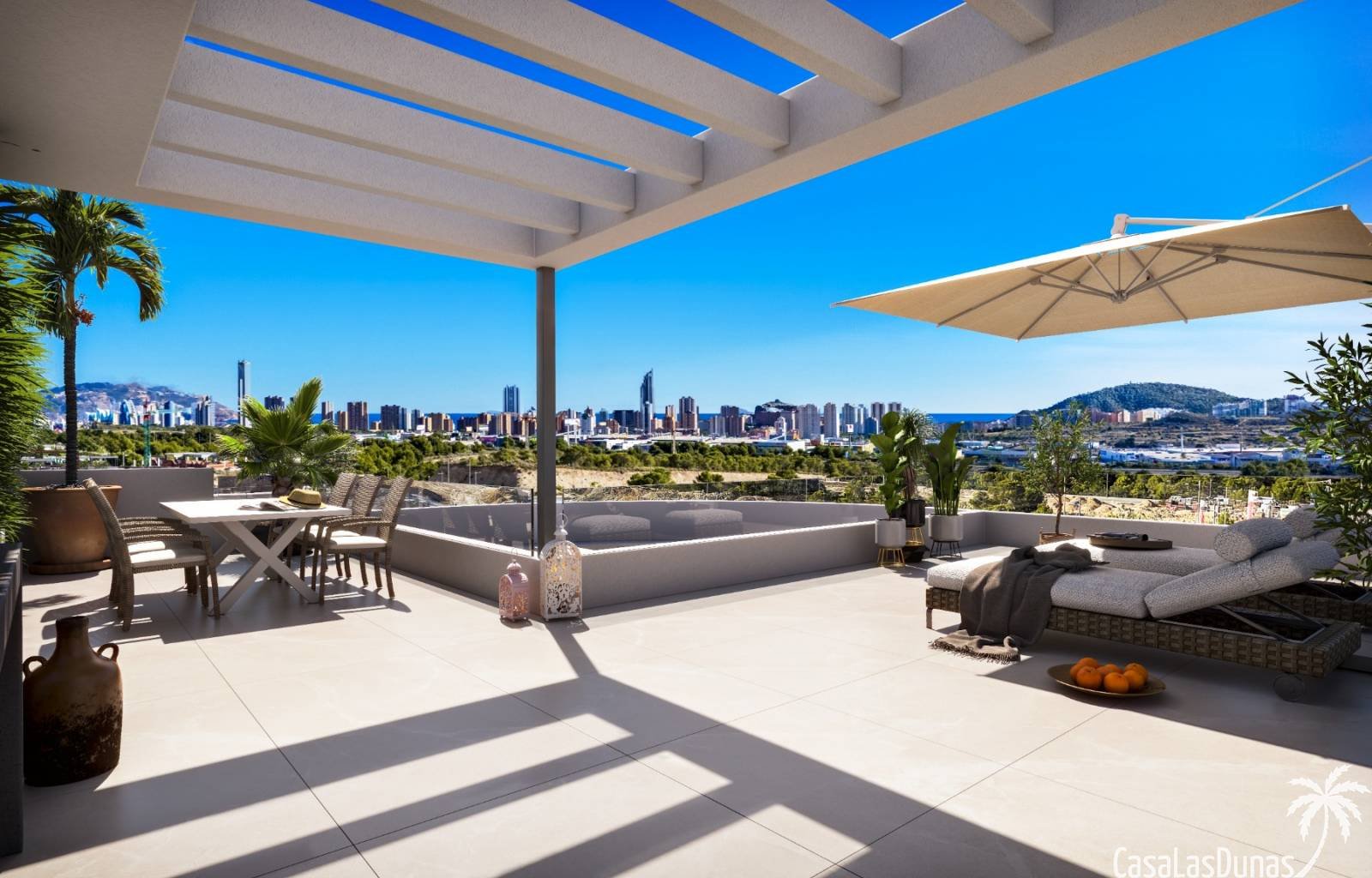 In der lebhaften Gegend von Finestrat, in der Nähe von Benidorm, befindet sich derzeit dieser fantastische Komplex im Bau. Neben Wohnungen sind auch