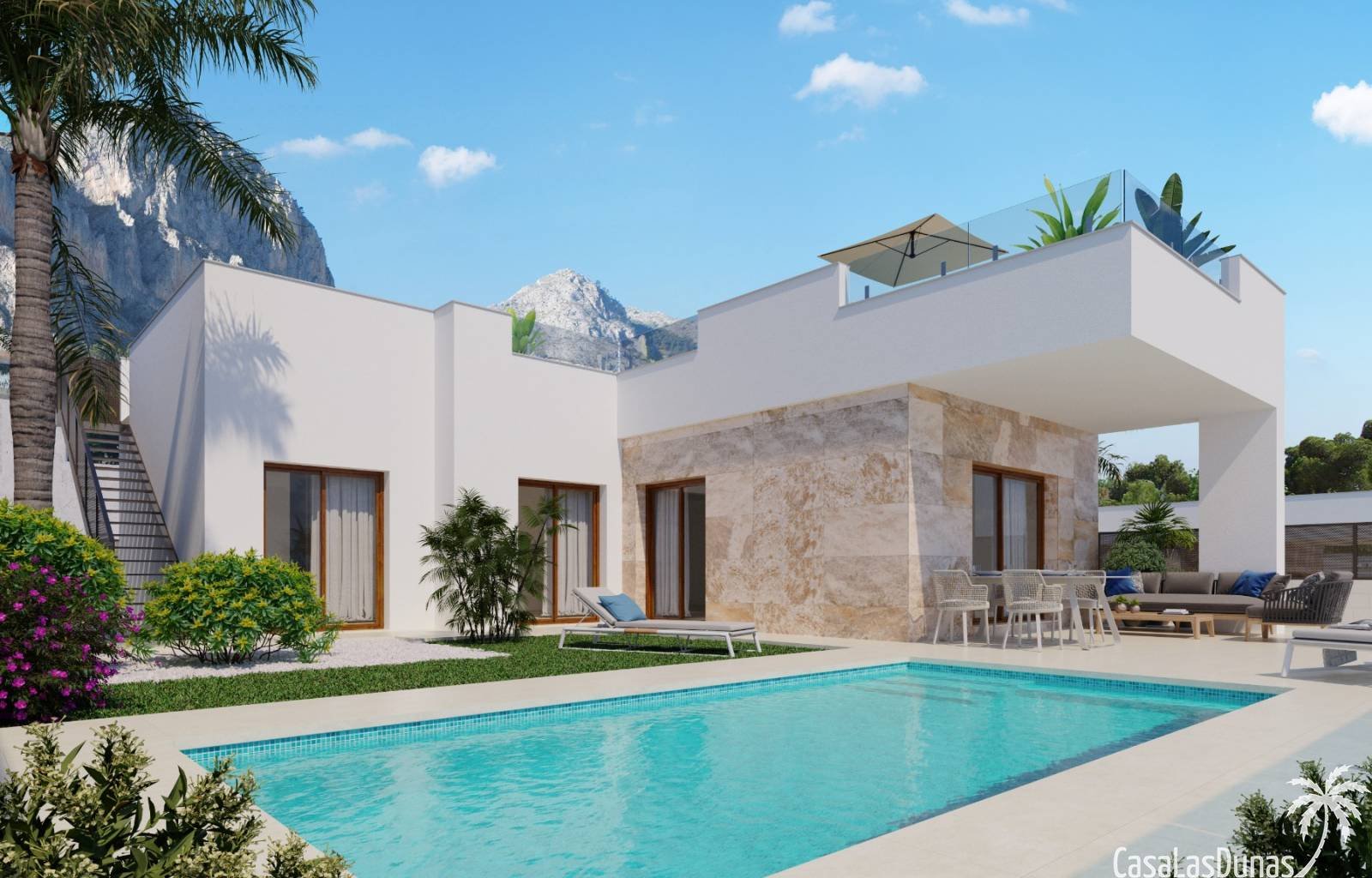 Diese freistehenden Villen in Polop an der Costa Blanca Nord verfügen über 3 Schlafzimmer, 3 Badezimmer, einen privaten Pool und Parkplätze auf dem G