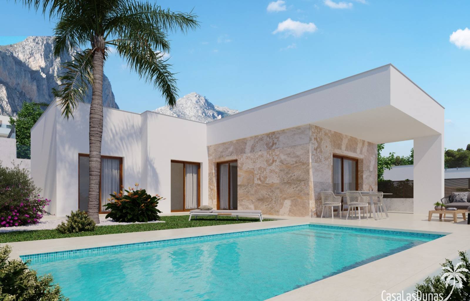  Diese freistehenden Villen in Polop an der Costa Blanca Nord verfügen über 3 Schlafzimmer, 3 Badezimmer, einen privaten Pool und Parkplätze auf dem G