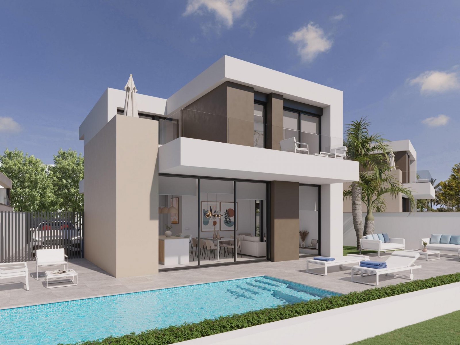 San Javier: 
												Neubau-Villen in erster Reihe am Roda Golf mit privatem Pool

Exklusives Wohnen am Golfplatz an der Costa Cálida
Diese modernen Villen in 