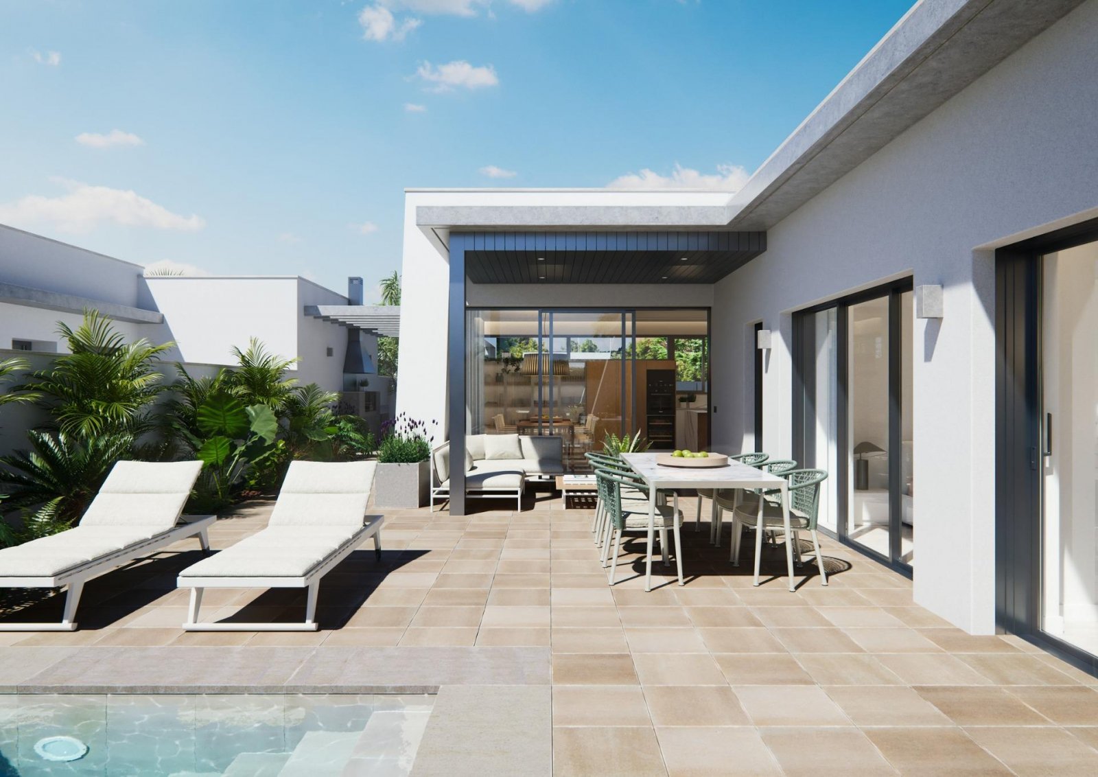 NEU GEBAUTE VILLA AUF EINEM BODEN
 Drei exklusive Villen in einem Wohngebiet in San Javier mit 600 m2 Grundstück und 217 m2 bebauter Flä