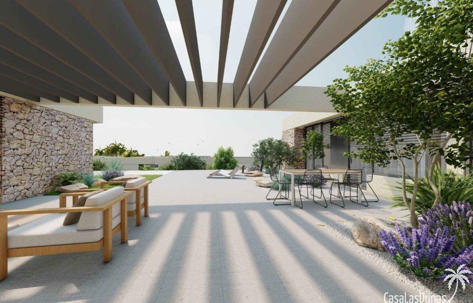 Diese Luxusvilla wurde entworfen, um sich in die Gemeinschaft und die erstaunlichen bepflanzten Bereiche, die die Villa umgeben, einzufügen. In diese