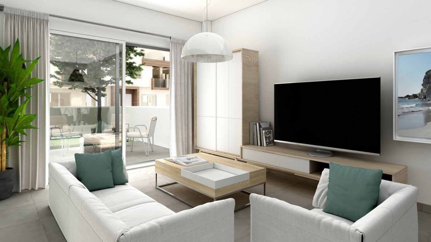 SCHÖNE STADTHÄUSER IN LA MANGA Diese Wohnanlage befindet sich bei km 14 von La Manga auf einem einzigartigen Grundstück, in der ersten Re