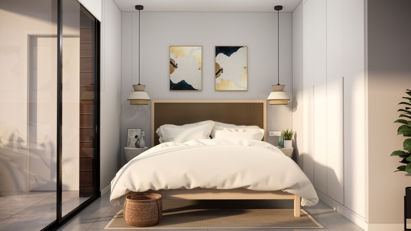 EXKLUSIVE "KEY READY" VILLA IN PILAR DE LA HORADADA am Lo Romero Golfplatz.
 
Diese neue 103m2 Süd-Ost-Villa besteht aus 3 Schl