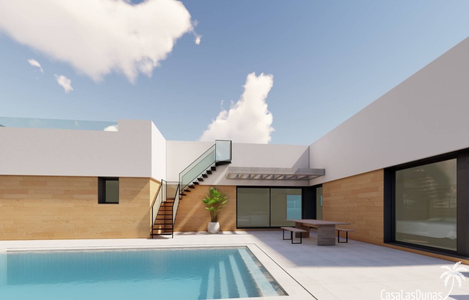 In der Urbanisation La Marina befindet sich diese schöne und geräumige freistehende Villa im Bau. Es steht auf einem knapp 600 m² großen Grundstück u