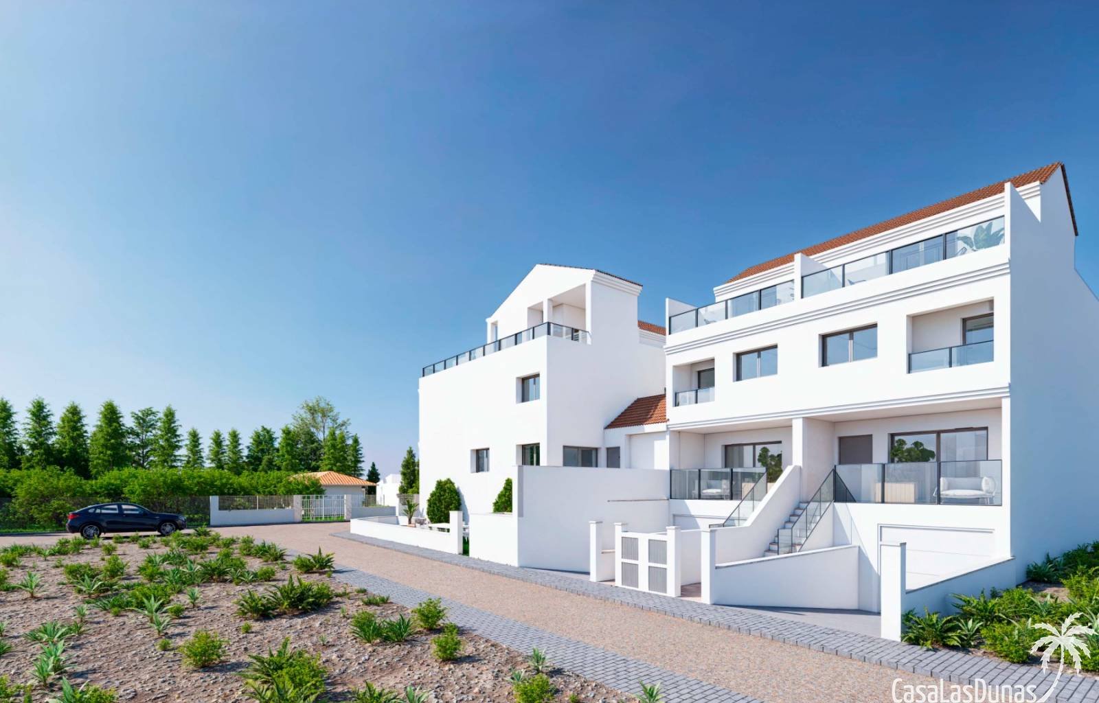 Im Dorf Rafal, am Fuße der Callosa del Segura-Bergkette, befindet sich diese neue Anlage mit geräumigen Doppelhaushälften. Sie verfügen über eine übe