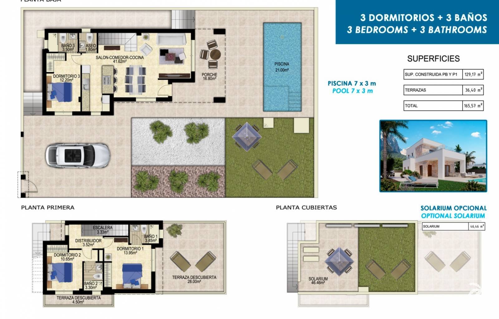 Diese freistehenden Villen in Polop an der Costa Blanca Nord verfügen über 3 Schlafzimmer, 3 Badezimmer, einen privaten Pool und Parkplätze auf dem G