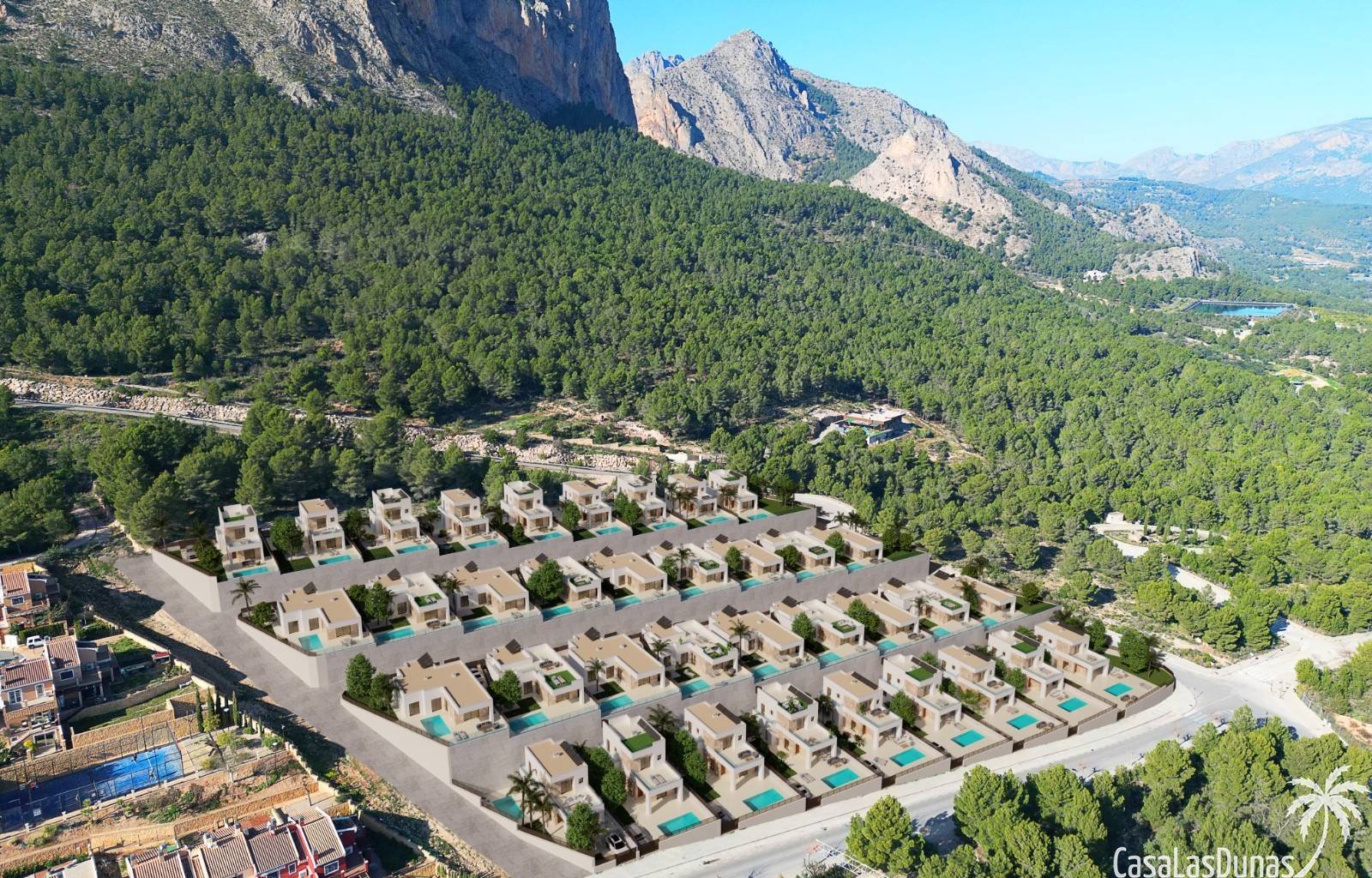 Diese freistehenden Villen in Polop an der Costa Blanca Nord verfügen über 3 Schlafzimmer, 3 Badezimmer, einen privaten Pool und Parkplätze auf dem G