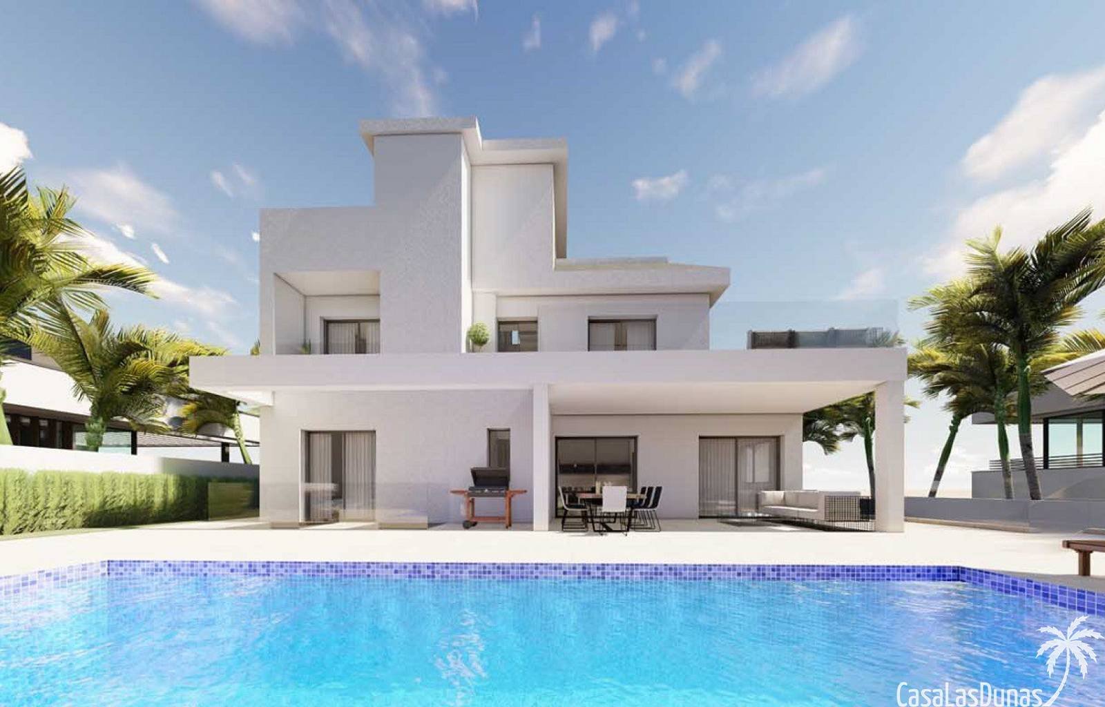 Diese schöne Neubauvilla befindet sich nur wenige Gehminuten vom Zentrum von Ciudad Quesada entfernt. Das Haus besteht aus 4 Schlafzimmern, 5 Bädern,