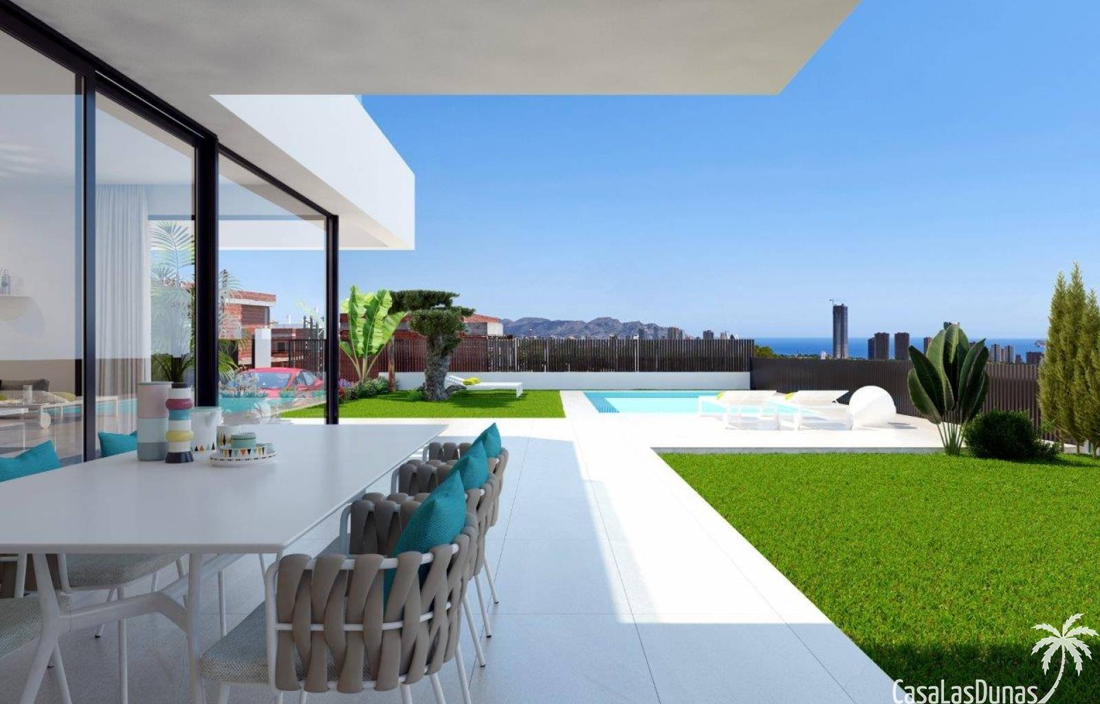 Diese wunderschöne Luxusvilla befindet sich in Benidorm nur wenige Gehminuten vom Strand und einem Naturpark entfernt, wo Sie den außergewöhnlichen M