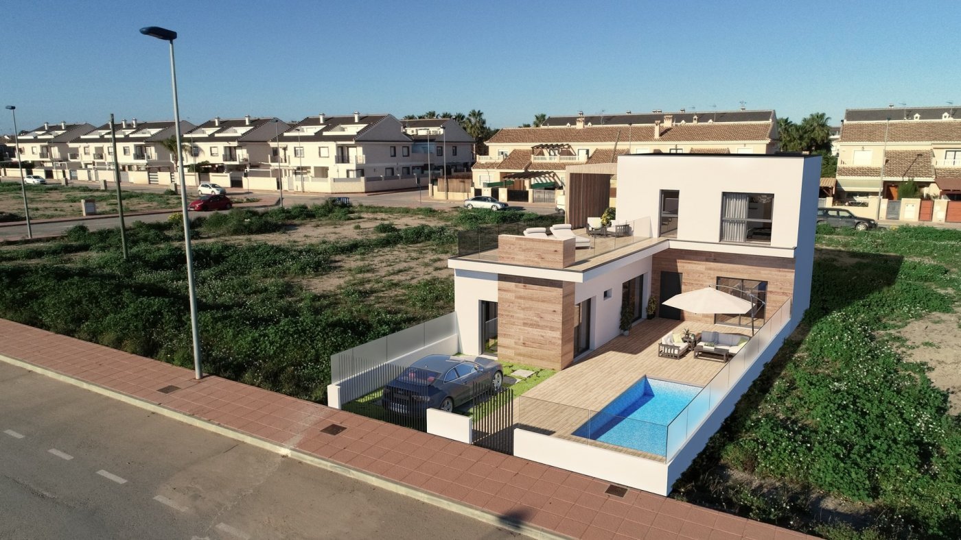NEU GEBAUTE STADTHÄUSER IN SAN JAVIER
 Neubau-Luxuskomplex mit 24 einstöckigen oder zweistöckigen Villen mit privatem Pool, Terrassenber