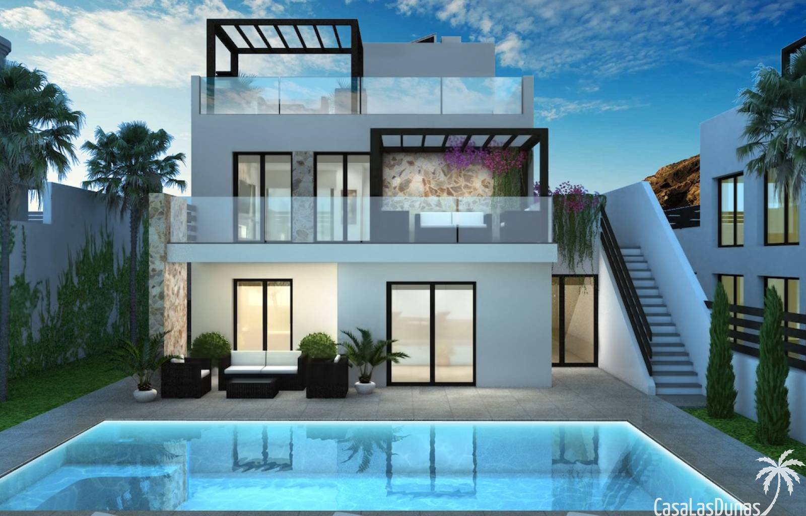 Villen in der ersten Reihe des Golfplatzes La Marquesa, mit Aufzug zu allen Etagen und mit 1 Schlafzimmer, 2 Suiten, 3 Bädern, geräumigem und komfort