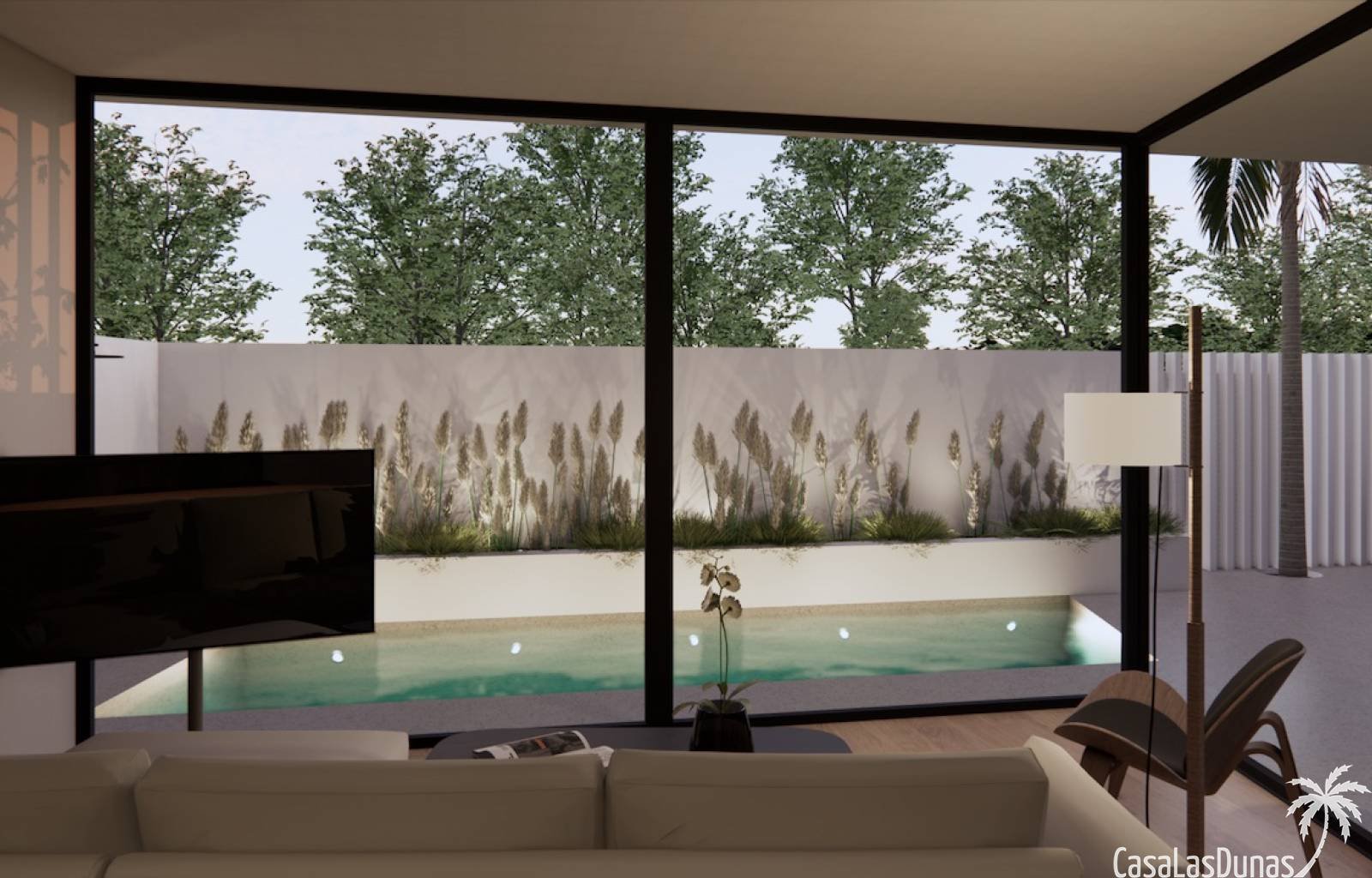 Die Luxusvillen in Torre de la Horadada liegen in Strandnähe. Diese modern aussehenden Villen haben zwei Etagen, drei Schlafzimmer und drei Badezimme